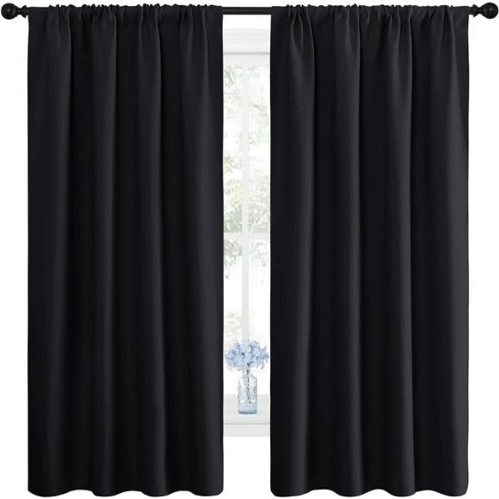 Blackout Curtain Blinds Solid Thermal Insulated Window Treatment Black 2 Panels